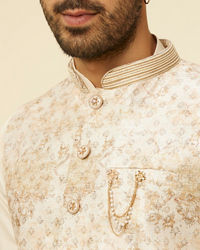 Manyavar Men Cream Floral Printed Jacket Set