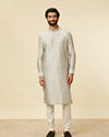 alt message - Manyavar Men Light Grey Bel Buti Patterned Jacket Set image number 2