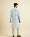 Manyavar Men Light Blue Kurta Jacket Set with Foil Print and Zari Embroidery