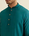 Manyavar Men Teal Green Self Print Kurta Jacket Set