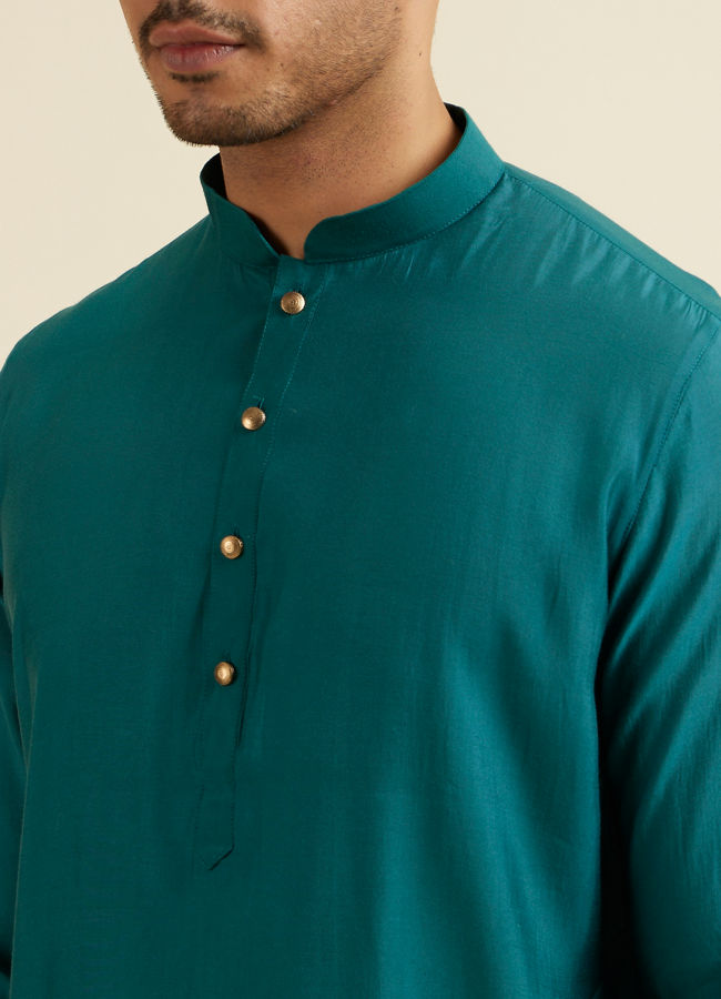 Manyavar Men Teal Green Self Print Kurta Jacket Set