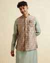 Manyavar Men Light Mid Green Harlequin Printed Jacket Set
