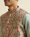 Manyavar Men Light Mid Green Harlequin Printed Jacket Set