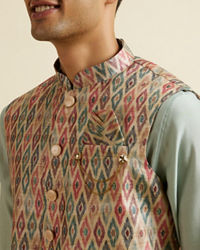 Manyavar Men Light Mid Green Harlequin Printed Jacket Set