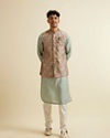 Manyavar Men Light Mid Green Harlequin Printed Jacket Set