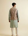 Manyavar Men Light Mid Green Harlequin Printed Jacket Set