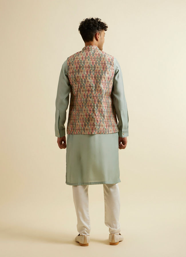 Manyavar Men Light Mid Green Harlequin Printed Jacket Set