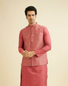 Manyavar Men Dusty Pink Floral Buta Patterned Jacket Set