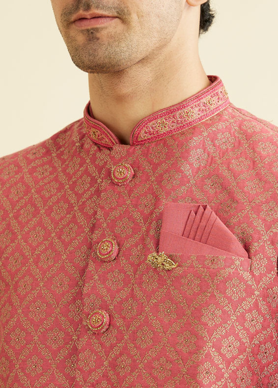 Manyavar Men Dusty Pink Floral Buta Patterned Jacket Set