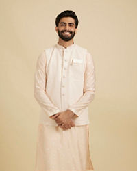 Manyavar Men Peach Georgette Kurta Jacket Set