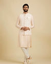 Manyavar Men Peach Georgette Kurta Jacket Set