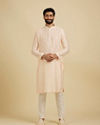 Manyavar Men Peach Georgette Kurta Jacket Set