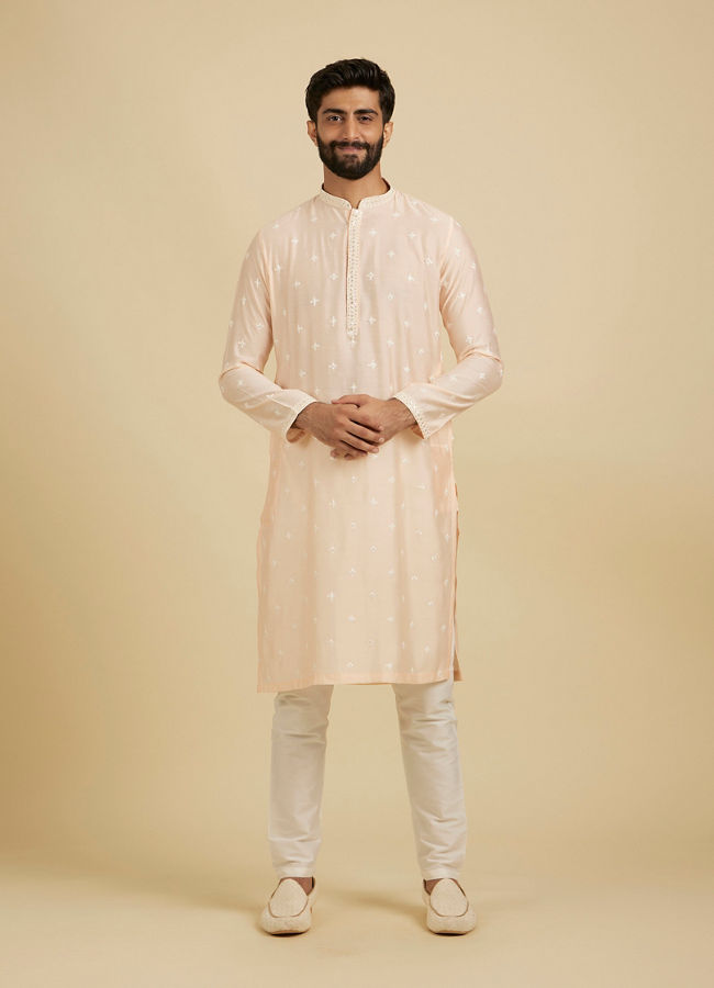 Manyavar Men Peach Georgette Kurta Jacket Set