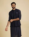 Manyavar Men Dark Blue Rapture Kurta Jacket Set