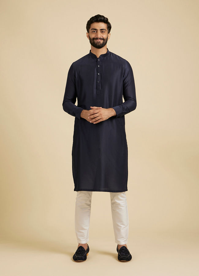 Manyavar Men Dark Blue Rapture Kurta Jacket Set image number 2