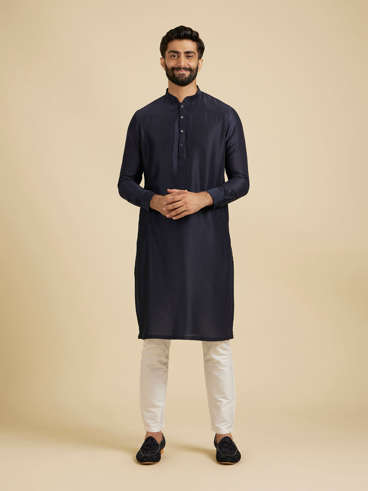 Manyavar Men Dark Blue Rapture Kurta Jacket Set image number 2