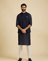 Manyavar Men Dark Blue Rapture Kurta Jacket Set image number 3