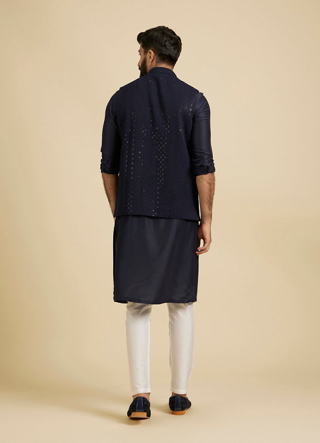 Manyavar Men Dark Blue Rapture Kurta Jacket Set image number 5