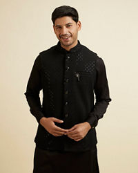 Manyavar Men Black Mirror Embellished Jacket Set