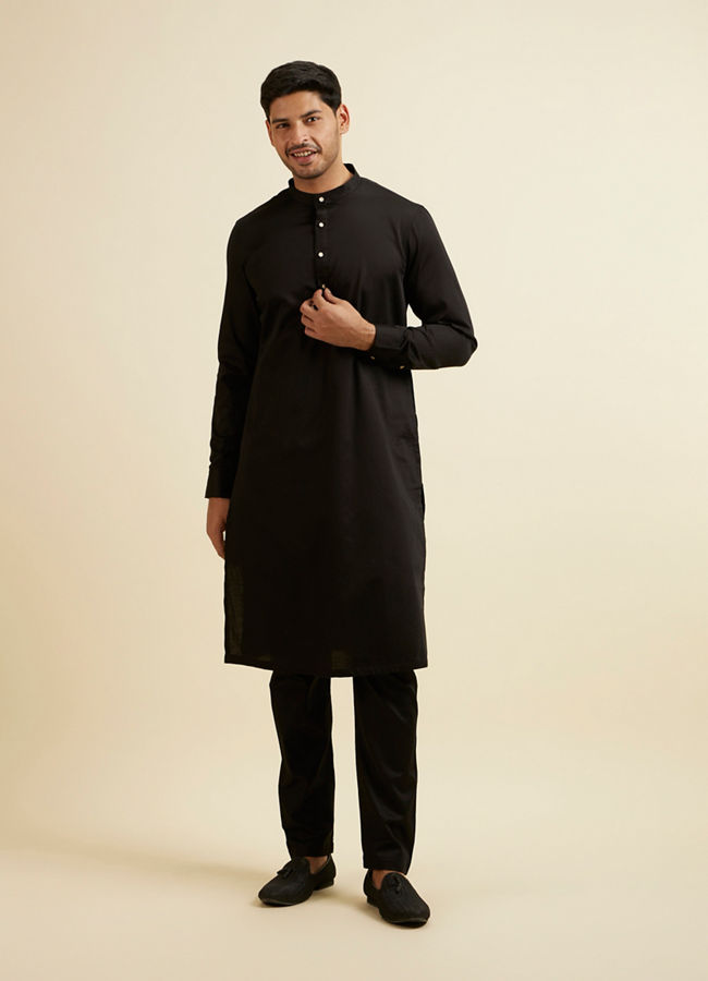 Manyavar Men Black Mirror Embellished Jacket Set