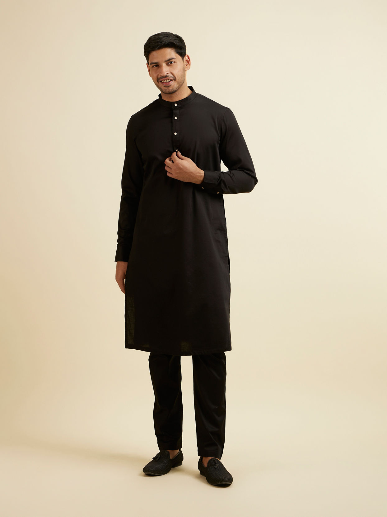 Manyavar Men Black Mirror Embellished Jacket Set