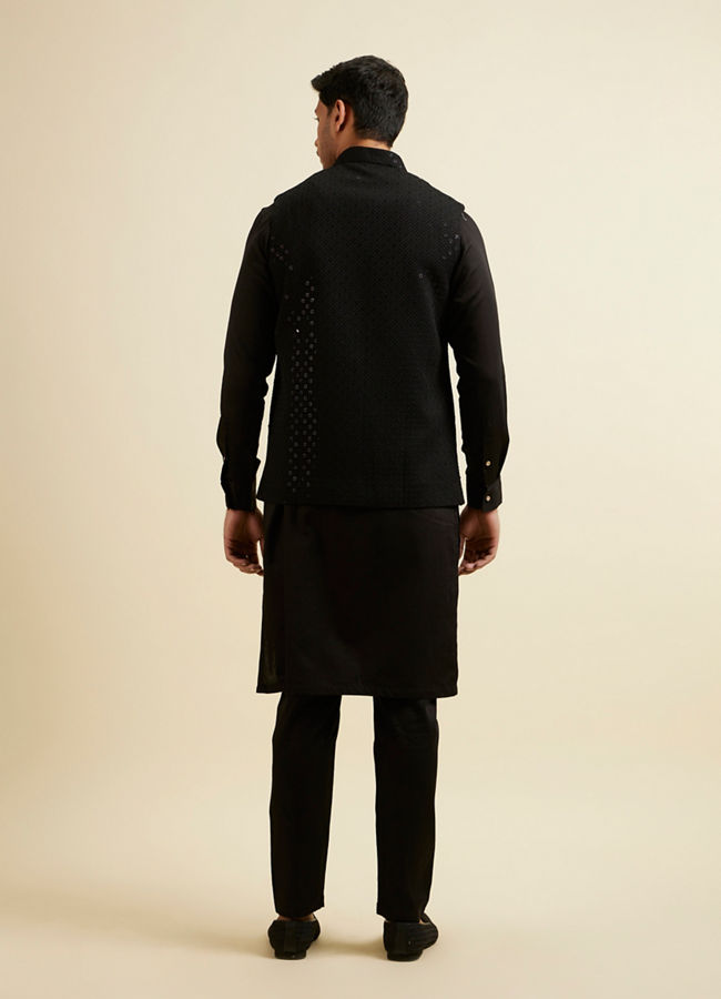 Manyavar Men Black Mirror Embellished Jacket Set