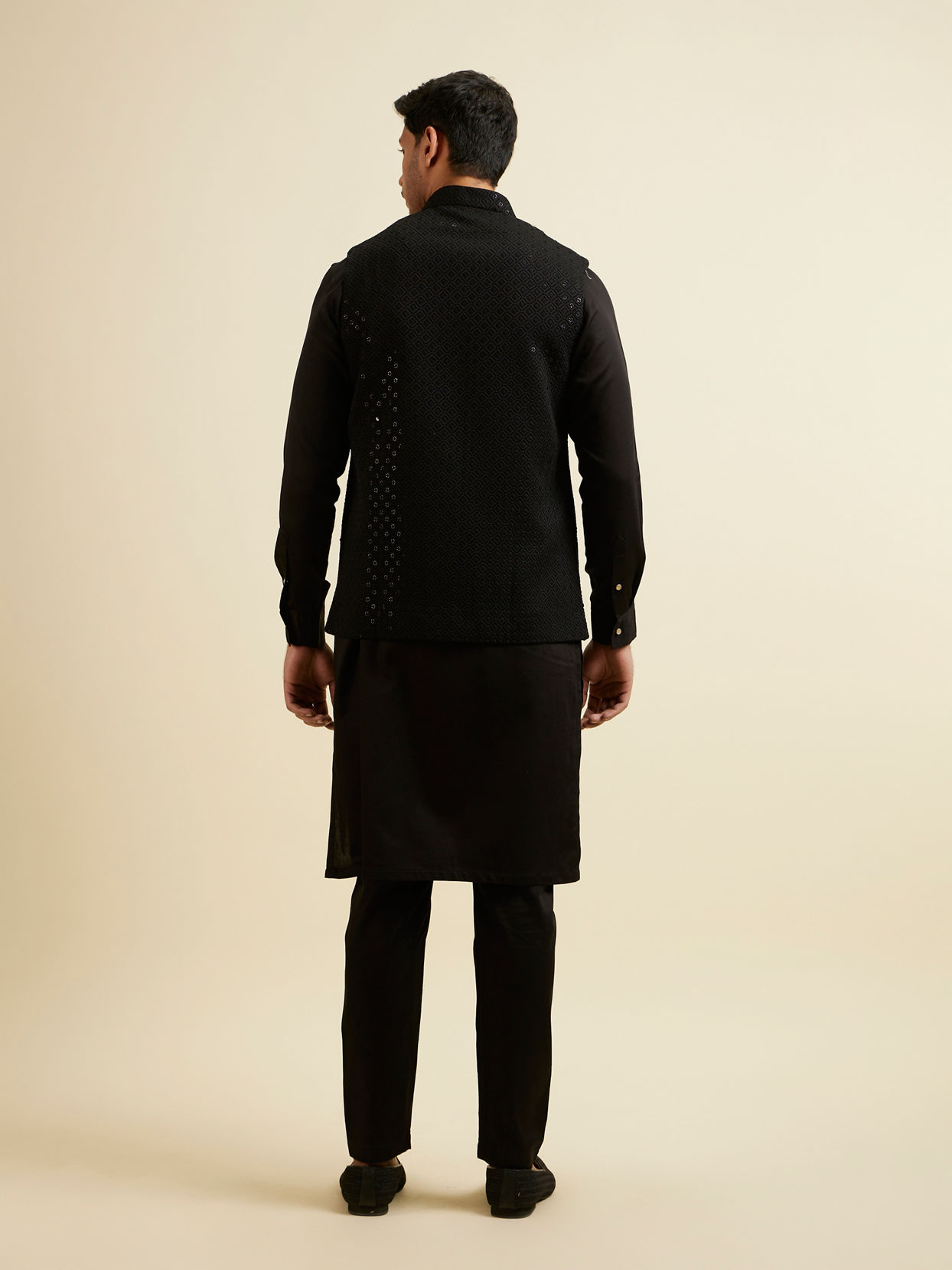 Manyavar Men Black Mirror Embellished Jacket Set