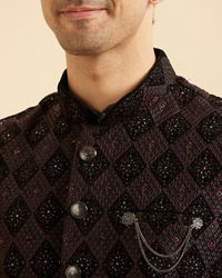 Manyavar Men Blue Velvet Majestic Trio Kurta Jacket Set