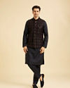 Manyavar Men Blue Velvet Majestic Trio Kurta Jacket Set