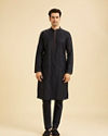 Manyavar Men Blue Velvet Majestic Trio Kurta Jacket Set