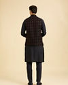 Manyavar Men Blue Velvet Majestic Trio Kurta Jacket Set