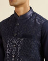 Manyavar Men Dark Blue Kurta Jacket Set with Embroidery and Sequin Work