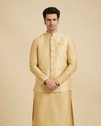 Manyavar Men Canary Yellow Jaal Patterned Jacket Set