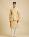 Manyavar Men Canary Yellow Jaal Patterned Jacket Set