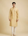 Manyavar Men Canary Yellow Jaal Patterned Jacket Set