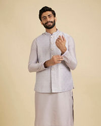 Manyavar Men Classic Lilac Jaal Patterned Jacket Set