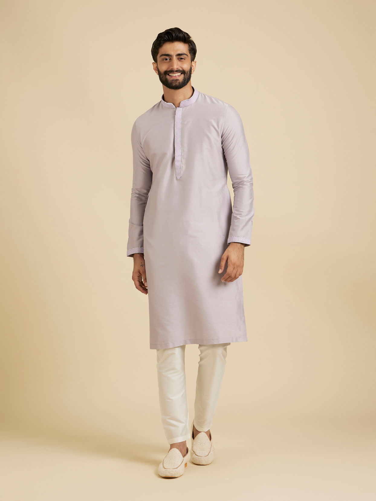 Manyavar Men Classic Lilac Jaal Patterned Jacket Set