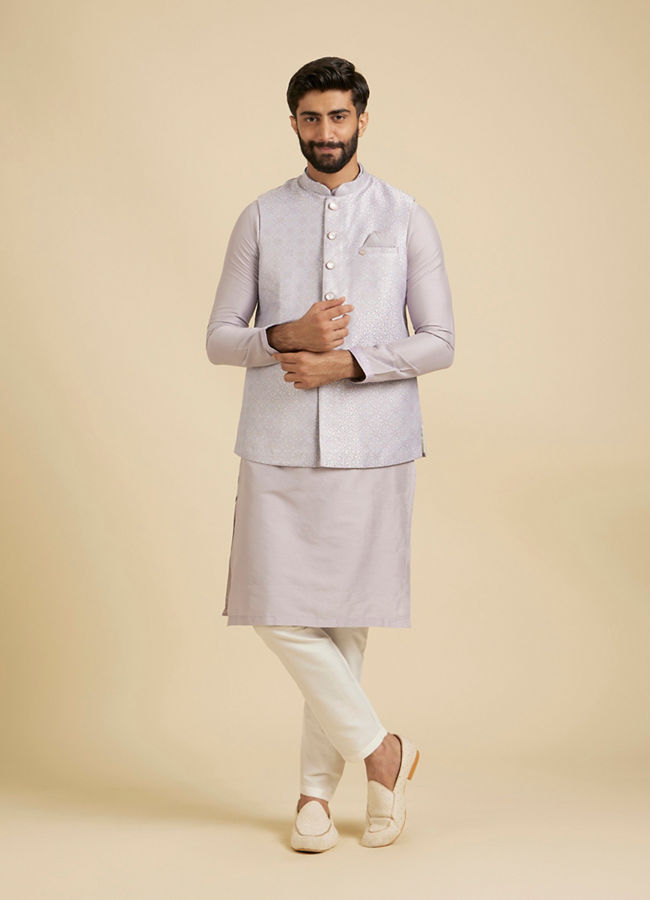 Manyavar Men Classic Lilac Jaal Patterned Jacket Set