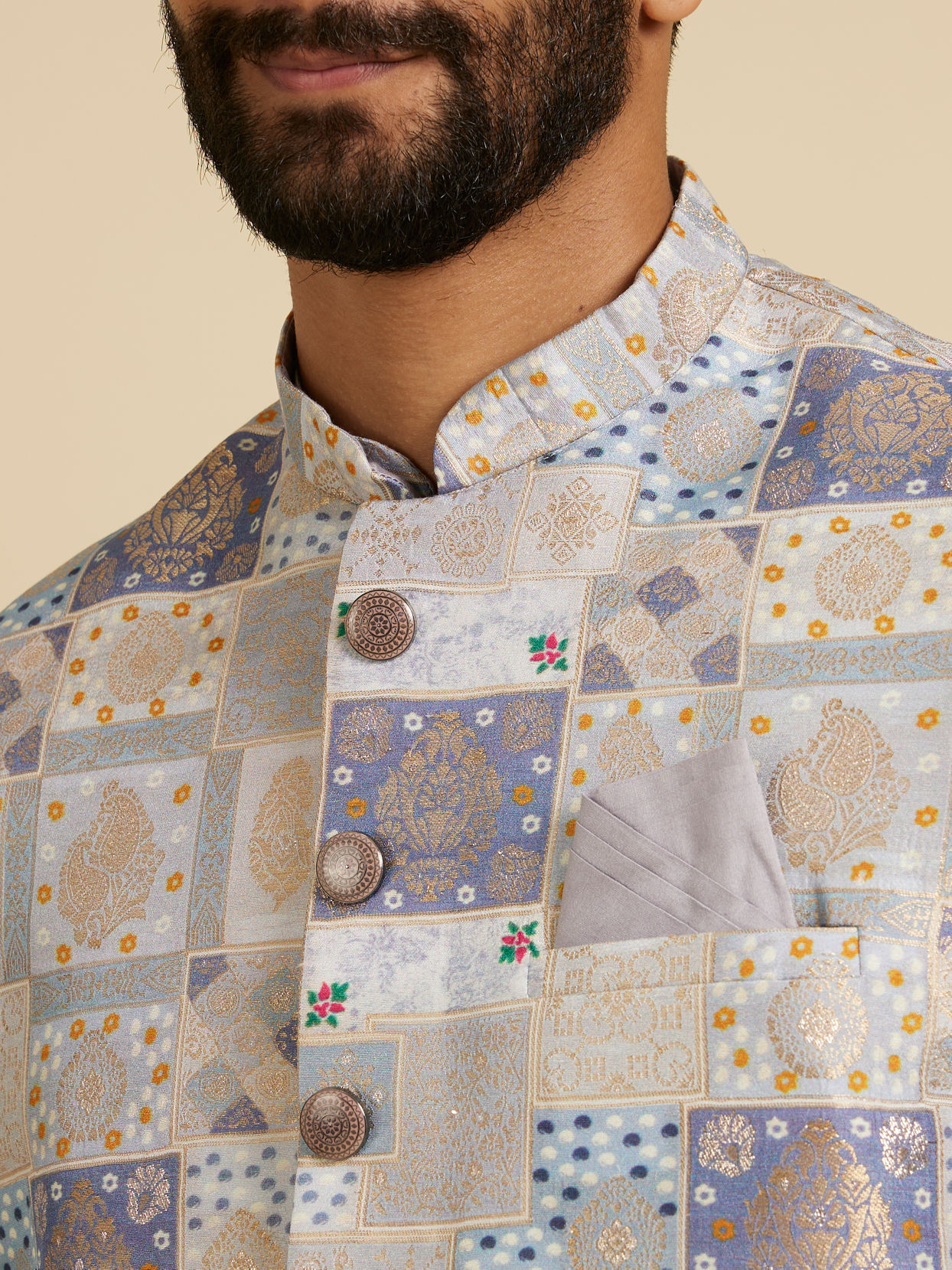 Manyavar Men Soft Lilac Medallion Printed Jacket Set