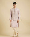 Manyavar Men Elegant Pink Brocade Kurta Jacket Set