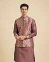 Dark Purple Jaal Patterned Jacket Set