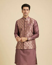 Manyavar Men Dark Purple Jaal Patterned Jacket Set