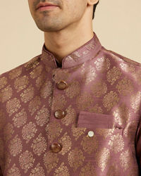 Manyavar Men Dark Purple Jaal Patterned Jacket Set