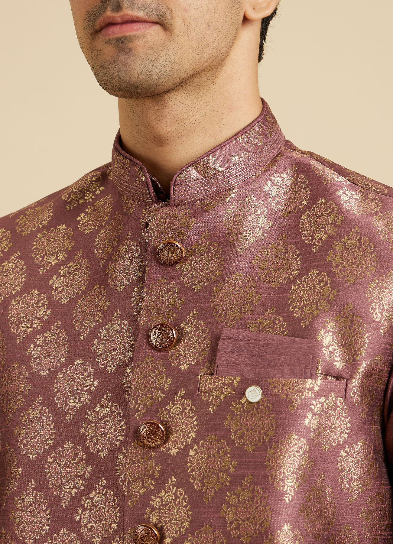 Manyavar Men Dark Purple Jaal Patterned Jacket Set