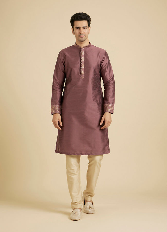 Manyavar Men Dark Purple Jaal Patterned Jacket Set