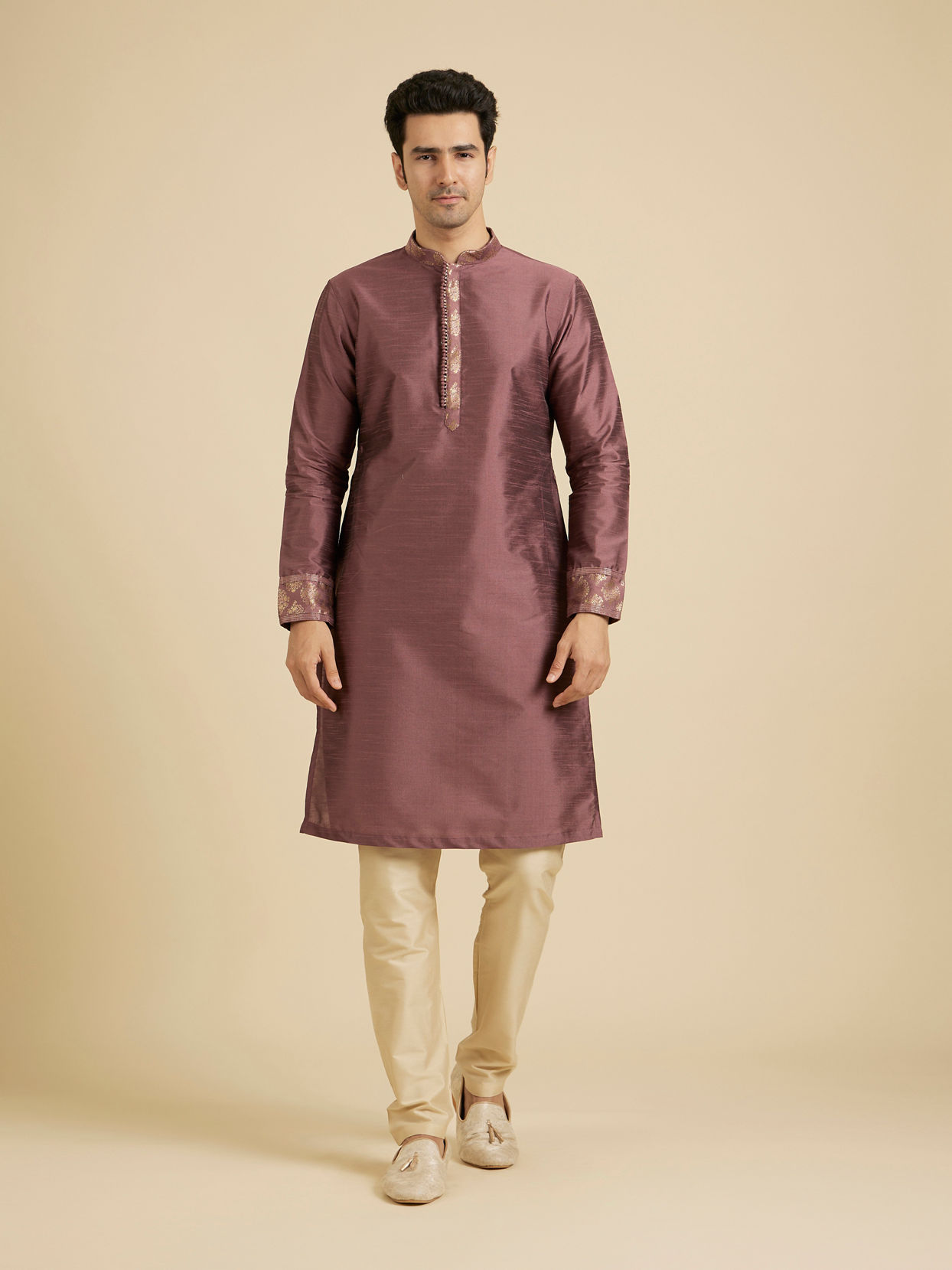 Manyavar Men Dark Purple Jaal Patterned Jacket Set