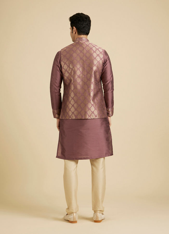 Manyavar Men Dark Purple Jaal Patterned Jacket Set