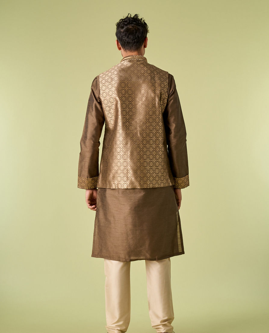 Diwas Men Mehndi Green Jacket Set with Chowkadi Motifs