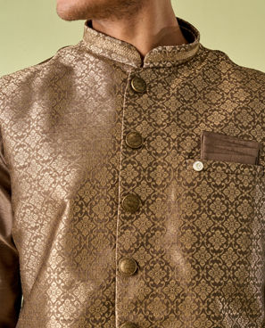 Diwas Men Mehndi Green Jacket Set with Chowkadi Motifs