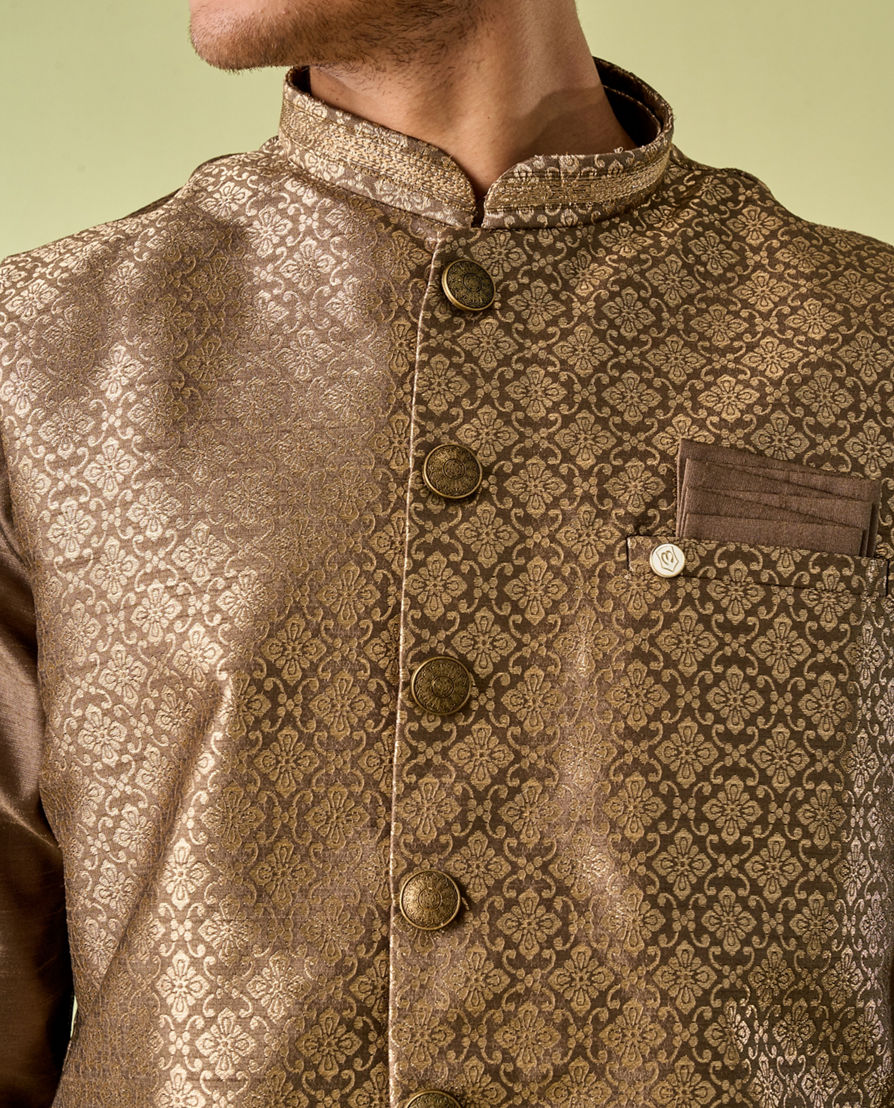 Diwas Men Mehndi Green Jacket Set with Chowkadi Motifs